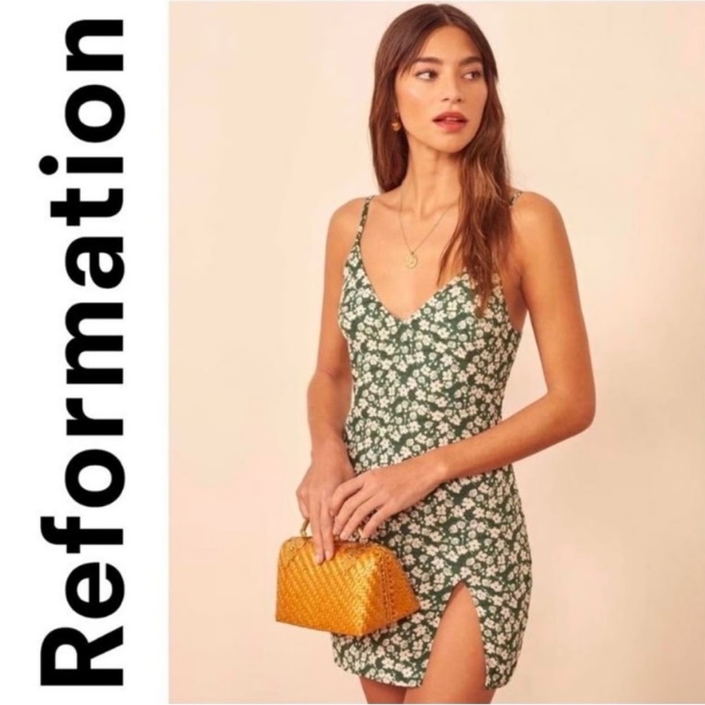 Reformation Green Floral Mini Dress